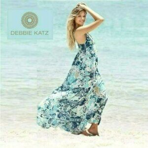NWT DEBBIE KATZ Talulah Boho Floral Print Cotton Flowy Cover-up Beach Maxi Dress